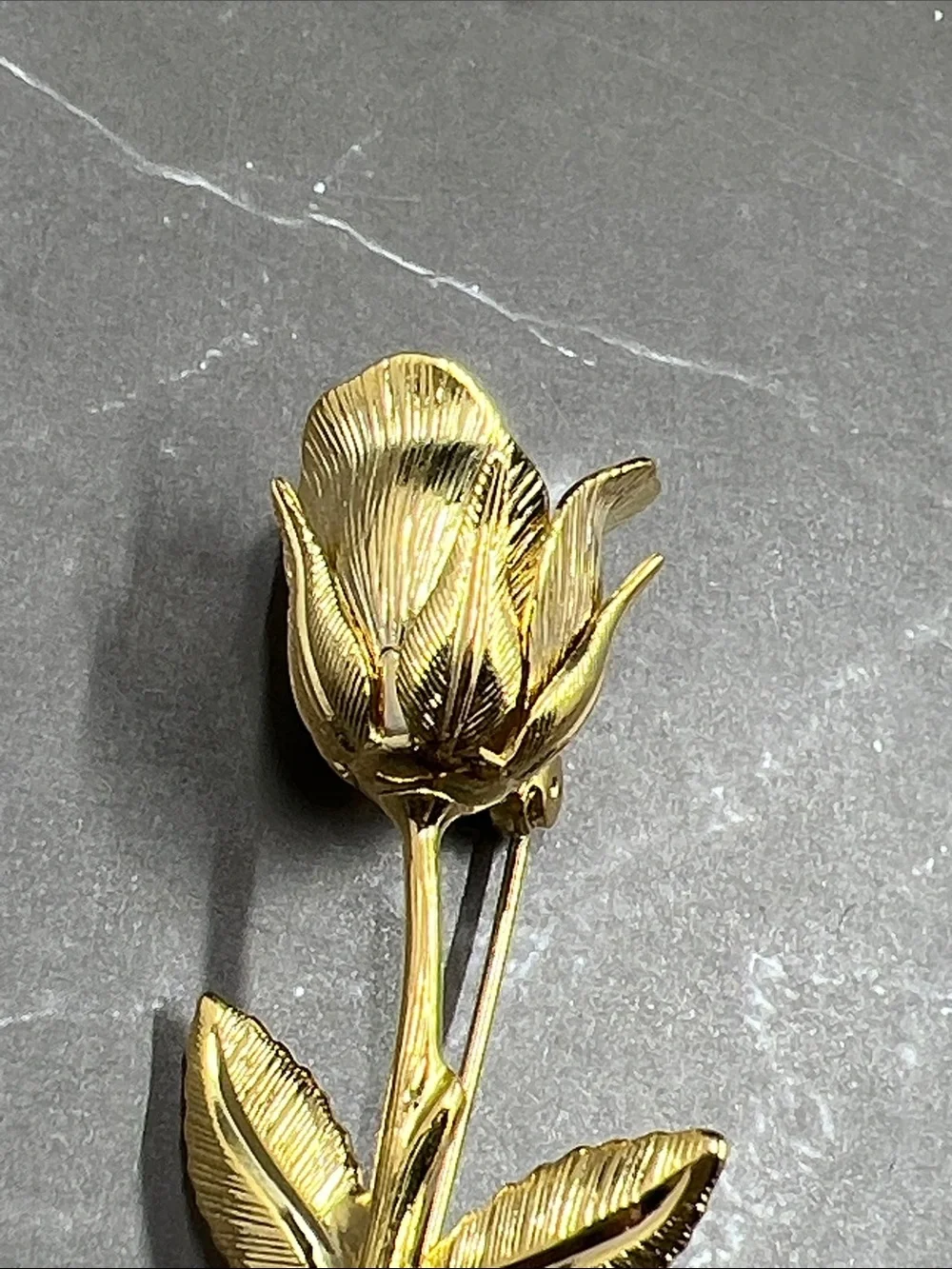Vintage Golden Long Stemmed Rose Pin